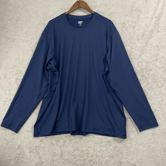 NWOT Lands End Mens XXL Long-Sleeve Navy Crewneck T-Shirt Nylon spandex - Picture 2 of 7